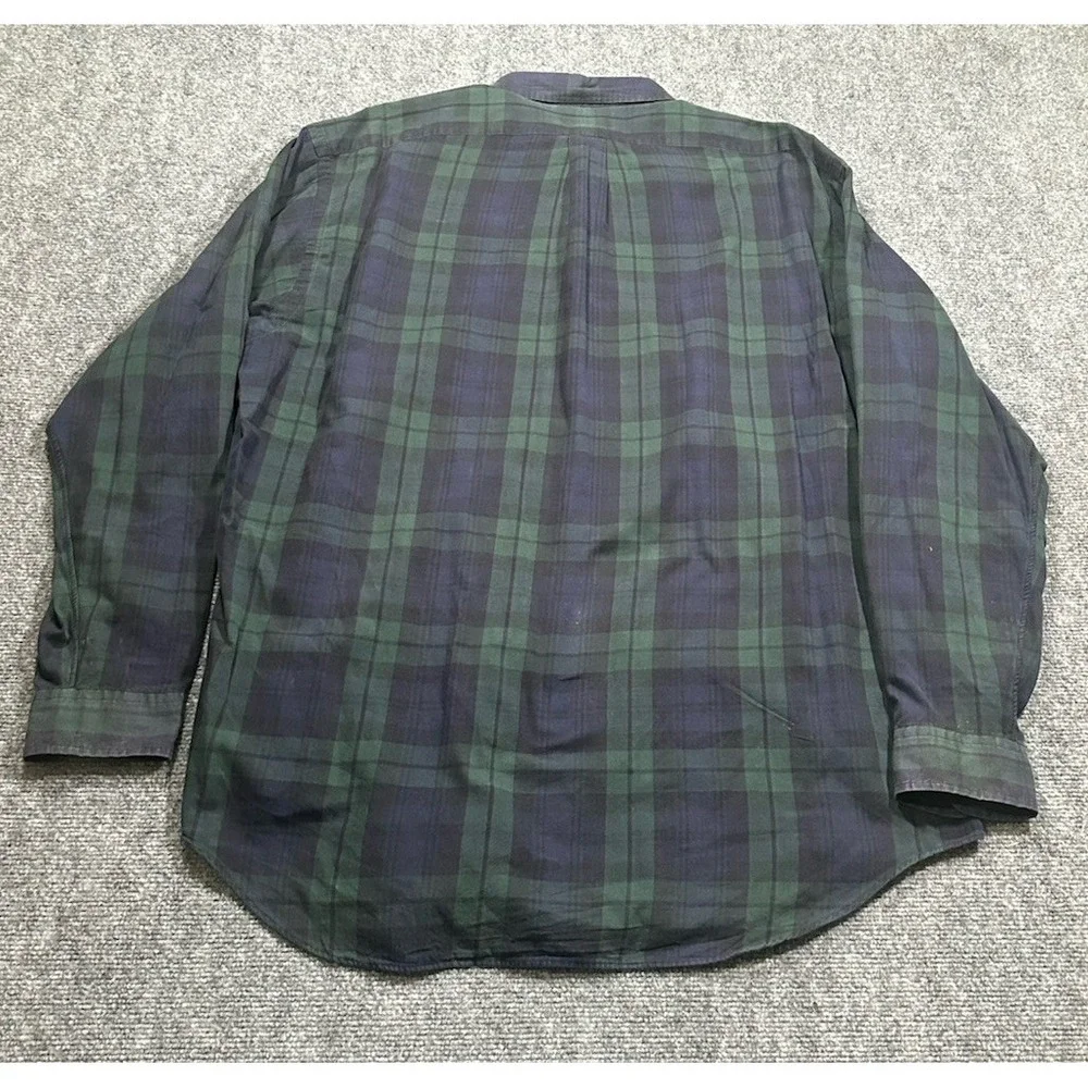 VTG Polo Ralph Lauren Blue Green Blackwatch Plaid Button Down Blake Men's XL